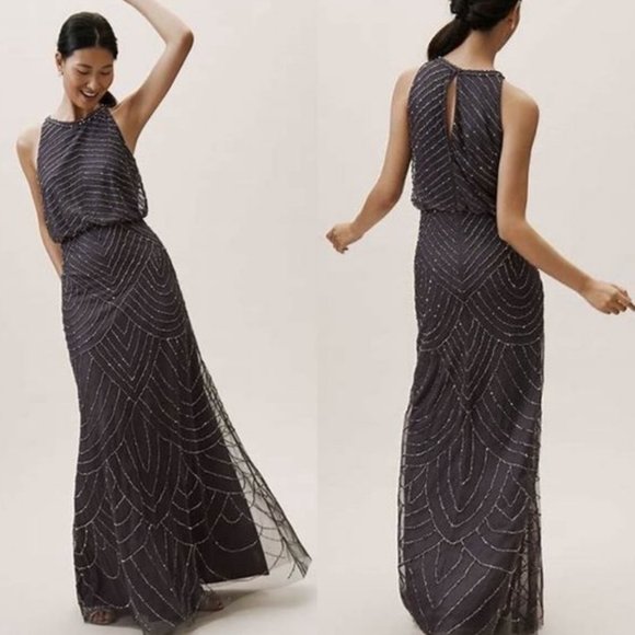 Adrianna Papell x BHLDN Madigan 2 & 4 Gray Chiffon Embellished Beaded Formal - Picture 5 of 9